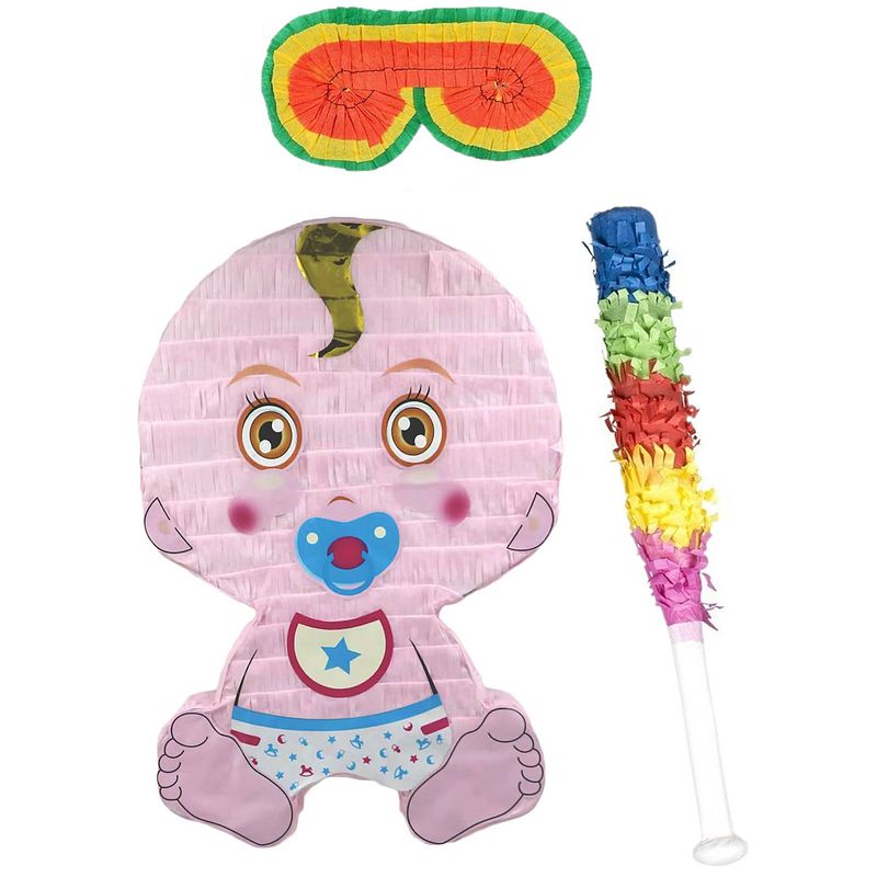 Foto van Funny fashion - verjaardag pinata babyshower - 42 x 28 cm - set met stok en masker - pinatas