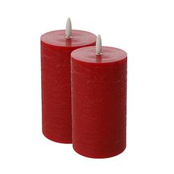 Foto van Cepewa led kaars/stompkaars - 2x - rood - d7,5 x h12,5 cm - led kaarsen