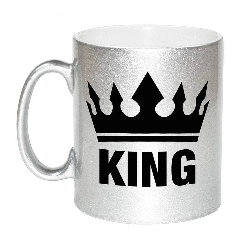 Foto van Cadeau king mok/ beker zilver met zwarte bedrukking 300 ml - feest mokken