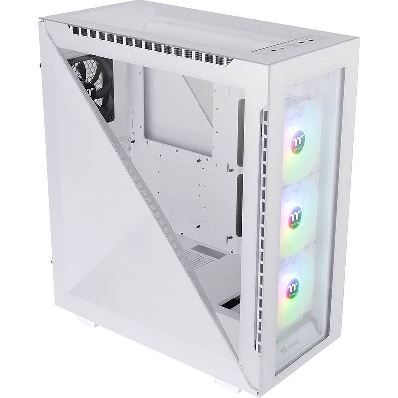 Foto van Thermaltake divider 500 tg snow argb white midi-tower pc-behuizing wit 3 voorgeïnstalleerde led-ventilators, 1 voorgeïnstalleerde ventilator, zijvenster,