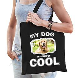 Foto van Katoenen tasje my dog is serious cool zwart - golden retriever honden cadeau tas - feest boodschappentassen