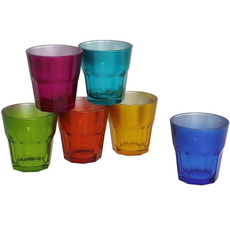 Foto van 12x stuks gekleurde drinkglazen 270 ml van glas - drinkglazen