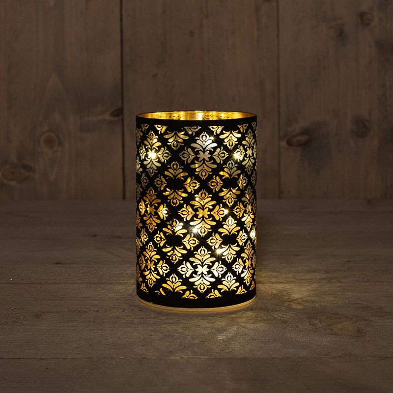 Foto van Anna'ss collection - cylinder glass baroque black/gold 10x15cm / 8led warm w