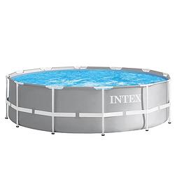 Foto van Intex opzetzwembad met accessoires prism frame ø457 x 122 cm grijs