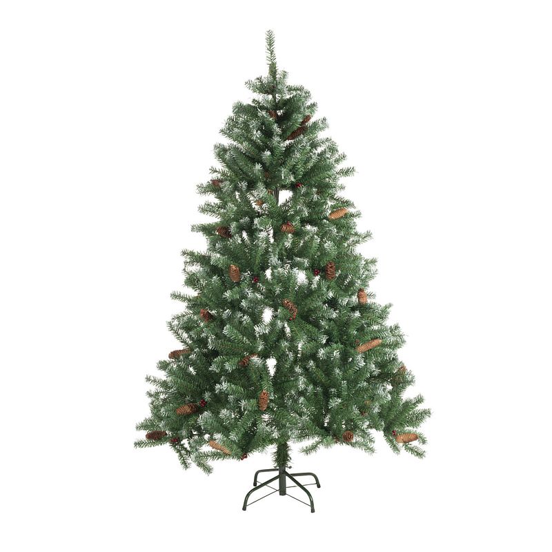 Foto van Christmas gifts kerstboom met sneeuw, dennenappels en besjes - 1024 toppen - 210 cm