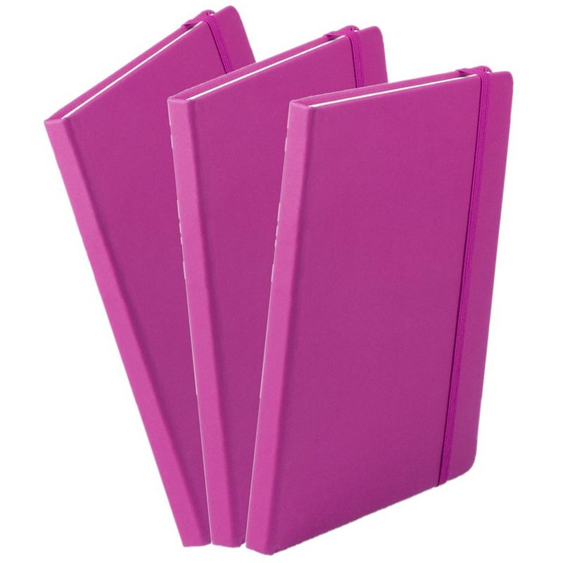 Foto van Set van 3x stuks luxe schriftjes/notitieboekjes fuchsia roze met elastiek a5 formaat - schriften