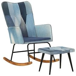 Foto van Vidaxl schommelstoel met voetensteun patchwork canvas blauw denim