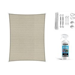 Foto van Compleet pakket: shadow comfort rechthoek 2x3m sahara sand met rvs bevestigingsset en buitendoek reiniger