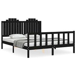 Foto van The living store bedframe massief grenenhout - zwart - 205.5 x 165.5 x 110 cm - multiplex lattenbodem