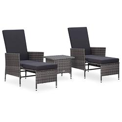 Foto van Vidaxl 3-delige loungeset met kussens poly rattan grijs