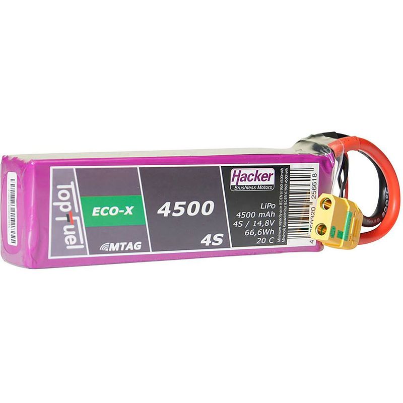 Foto van Hacker lipo accupack 14.8 v 4500 mah aantal cellen: 4 20 c softcase xt90