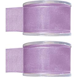 Foto van 2x hobby/decoratie lila organza sierlinten 4 cm/40 mm x 20 meter - cadeaulinten