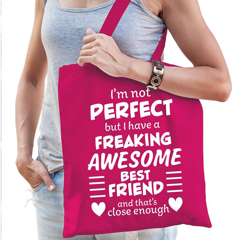 Foto van Freaking awesome best friend / beste vriend kado tas roze voor dames - feest boodschappentassen