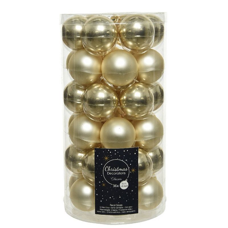 Foto van 36x champagne beige kleine glazen kerstballen 4 cm mat en glans - kerstbal