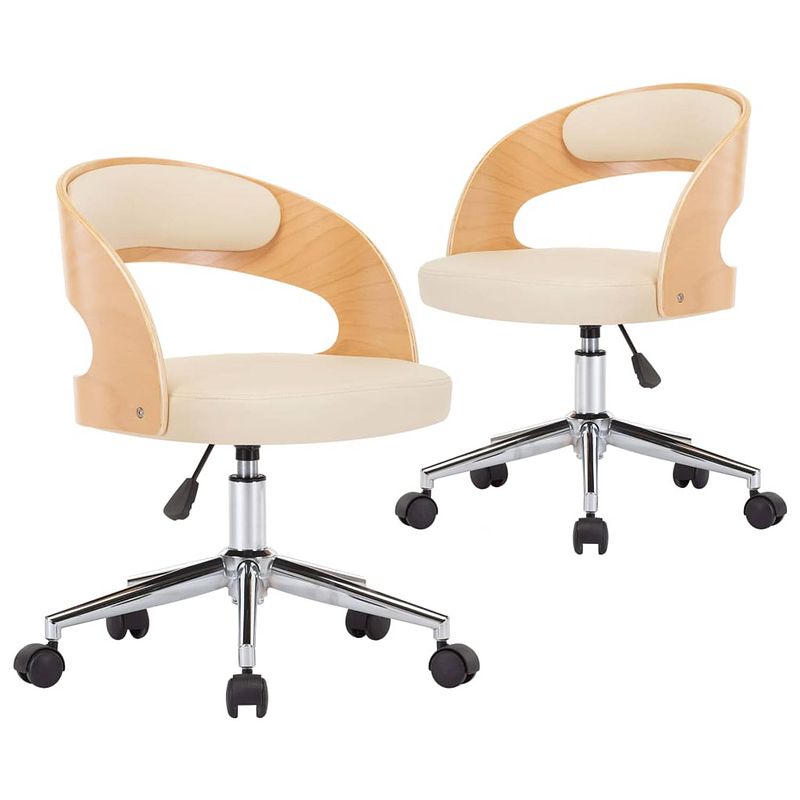 Foto van The living store eetkamerstoelen - set van 2 - crème - kunstleer - 48 x 53 x (66.5-74.5) cm - ergonomisch