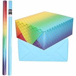 Foto van 6x rollen kraft inpakpapier regenboog pakket - blauw 200 x 70 cm - cadeaupapier