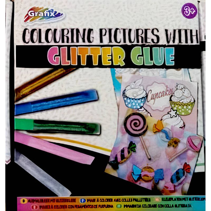 Foto van Grafix kleurset glitter glue junior papier/lijm 6-delig