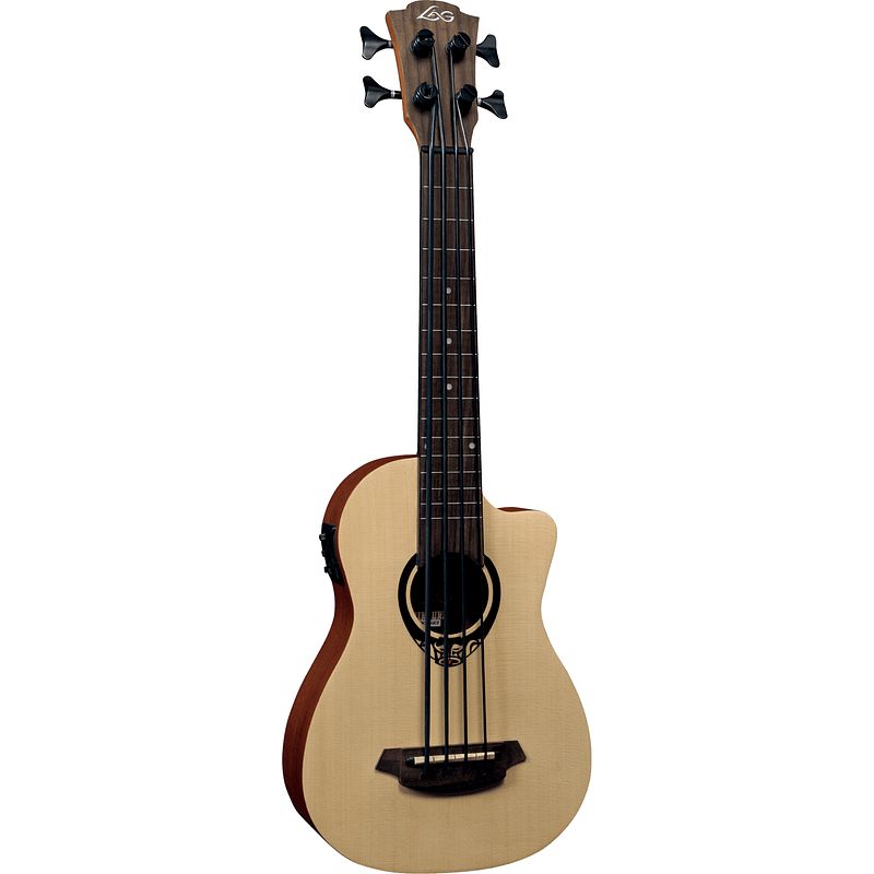 Foto van Lag guitars travel tiki 150 tkb150ce tiki uku mini bass elektrisch-akoestische bas-ukelele met gigbag