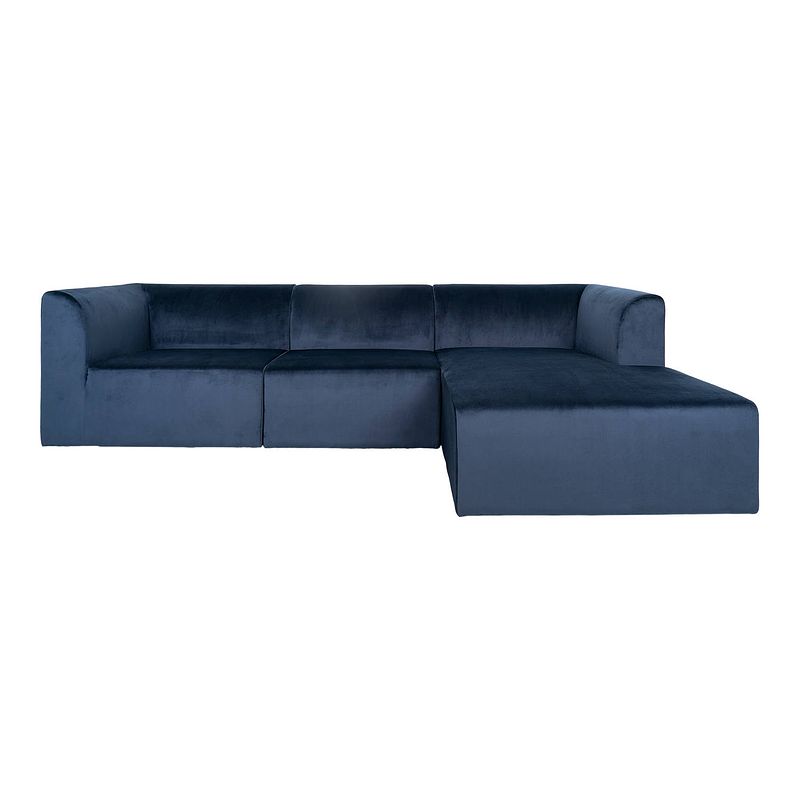 Foto van Alba chaise longue bank rechtsdraaiend 3-zits velours blauw.