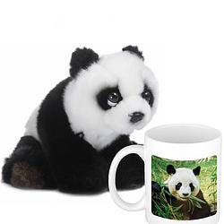 Foto van Cadeauset kind - panda knuffel 15 cm en drinkbeker/mol panda 300 ml - knuffeldier