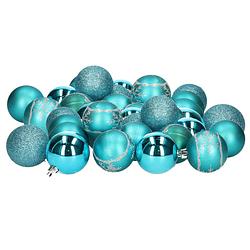 Foto van Kunststof kerstballen 40x stuks turquoise blauw mix 6 cm - kerstbal