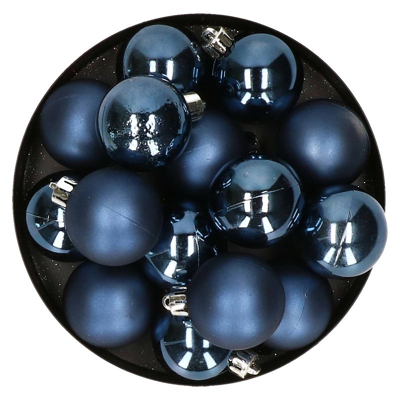 Foto van 32x stuks kunststof kerstballen donkerblauw 4 cm - kerstbal