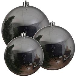 Foto van 3x grote zilveren kerstballen van 14/20/25 cm glans van kunststof - kerstbal