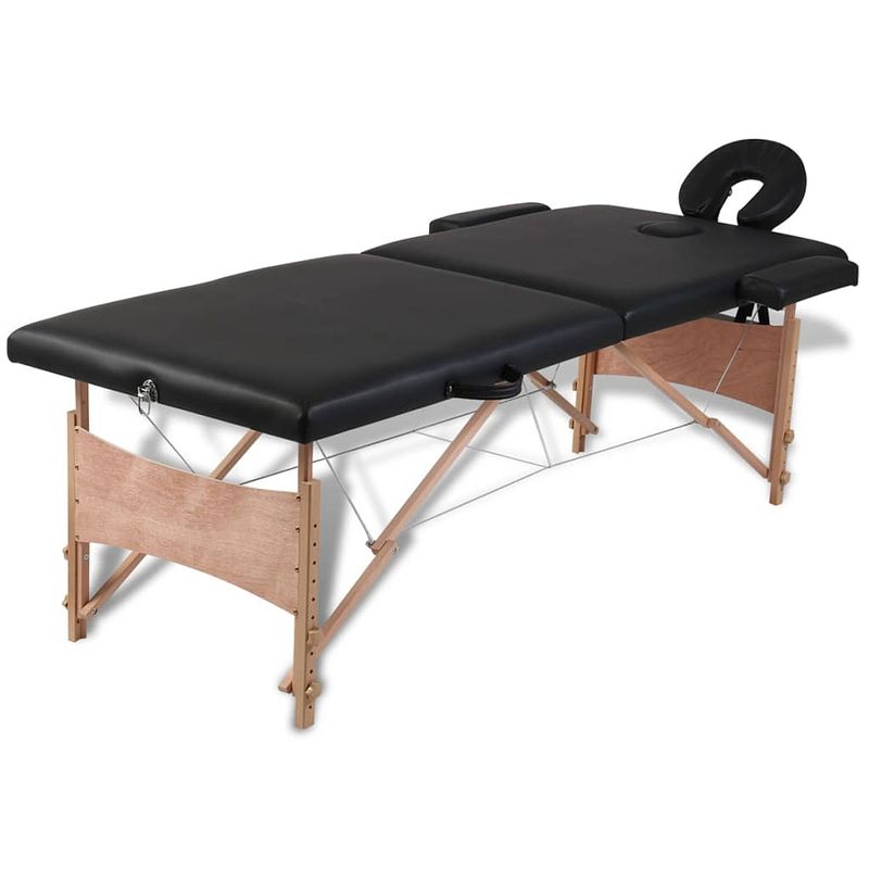 Foto van Vidaxl inklapbare massagetafel 2 zones met houten frame (zwart)