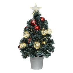Foto van Fiber optic kerstboom/kunst kerstboom met verlichting en kerstballen 60 cm - kunstkerstboom