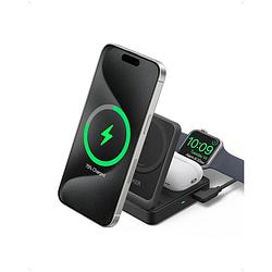 Foto van Anker maggo magnetic wireless charger 15w foldable 3-in-1 with charger bundle eu plug oplader zwart