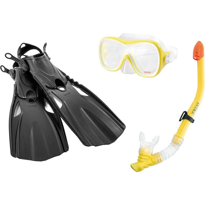 Foto van Intex snorkelset wave rider zwart/geel 4-delig