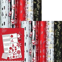 Foto van Chamonix - metallic kerstpapier assortiment cadeaupapier inpakpapier - 150 x 70 cm - 10 rollen - inclusief labels