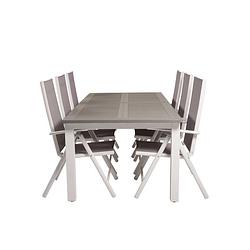 Foto van Albany tuinmeubelset tafel 100x224/324cm en 6 stoel break wit, grijs.