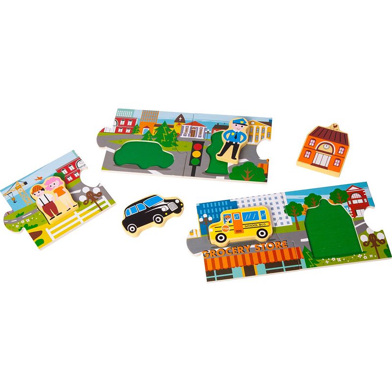 Foto van Small foot puzzel stad hout 10 stukjes 14 x 12 cm