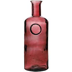 Foto van Natural living bloemenvaas olive bottle - robijn rood transparant - glas - d13 x h27 cm - fles vazen - vazen