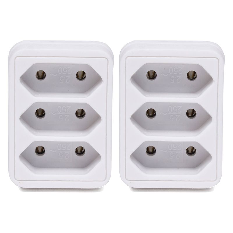 Foto van Benson stopcontact splitter - 2x - triple - wit - voor 3 platte stekkers - verdeelstekkers