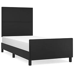 Foto van The living store bedframe - zwart kunstleer - verstelbaar hoofdeinde - multiplex lattenbodem - 203 x 83 x 118/128 cm