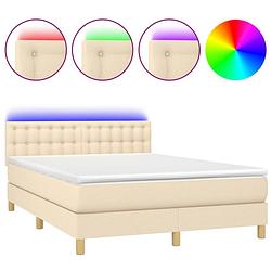 Foto van The living store boxspring crème - 203 x 144 x 78/88 cm - verstelbaar hoofdbord - led-verlichting - pocketvering matras