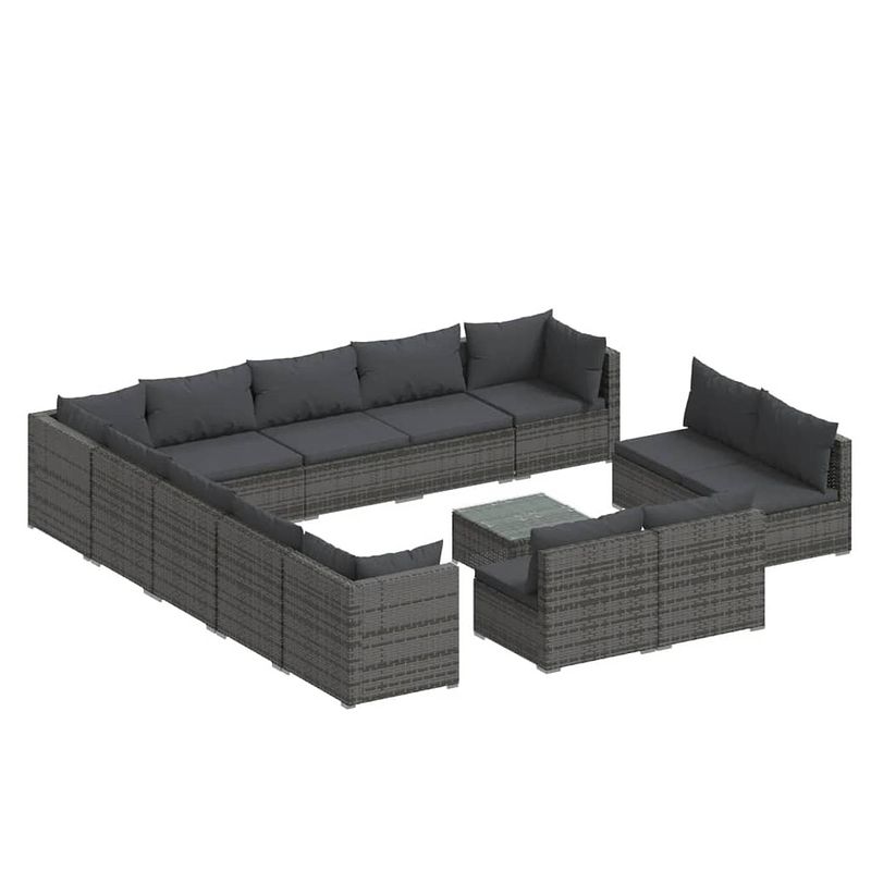 Foto van Vidaxl 14-delige loungeset met kussens poly rattan grijs