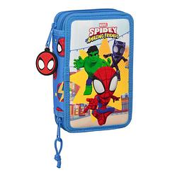 Foto van Schooletui met accessoires spiderman team up blauw (12.5 x 19.5 x 4 cm) (28 pcs)