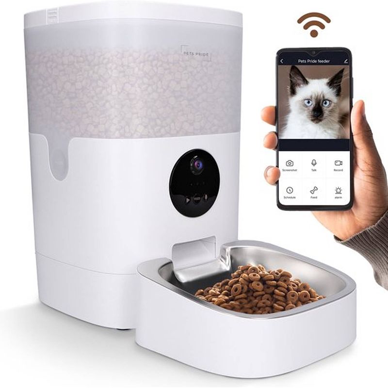 Foto van Pets pride voerautomaat pro - 4 liter - full hd camera - app en audio - automatische voerbak kat - katten en honden