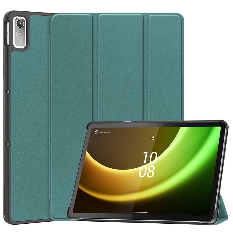 Foto van Basey lenovo tab p11 (2e gen) hoesje kunstleer hoes case cover lenovo tab p11 (2e gen)-donkergroen