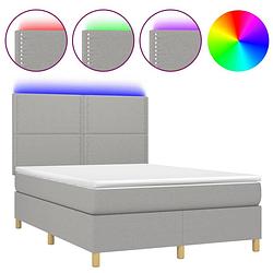 Foto van The living store boxspring bed - led - lichtgrijs - 203x144x118/128 cm - pocketvering matras - huidvriendelijk