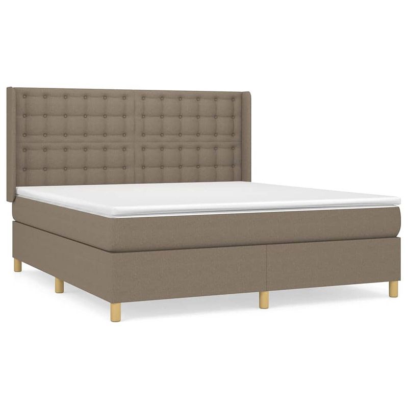 Foto van The living store boxspringbed - comfort - bed - 203x183x118/128 cm - taupe - pocketvering matras