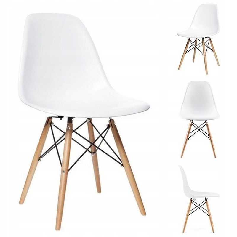Foto van Set van 4 eetkamer stoelen / kuip stoelen met beukenhouten poten wit