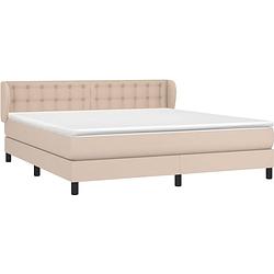 Foto van The living store boxspringbed larikshout - cappuccino 203x163x78/88 cm - duurzaam kunstleer - verstelbaar hoofdbord -