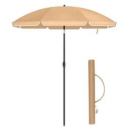 Foto van Acaza stok parasol - 160 cm diameter - ronde / achthoekige tuinparasol van polyester - kantelbaar - met draagtas - taupe