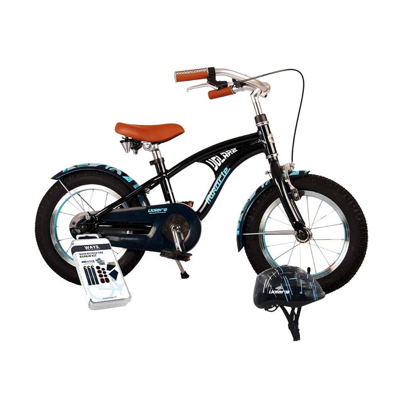 Foto van Volare kinderfiets miracle cruiser - 14 inch - mat blauw - met fietshelm & accessoires