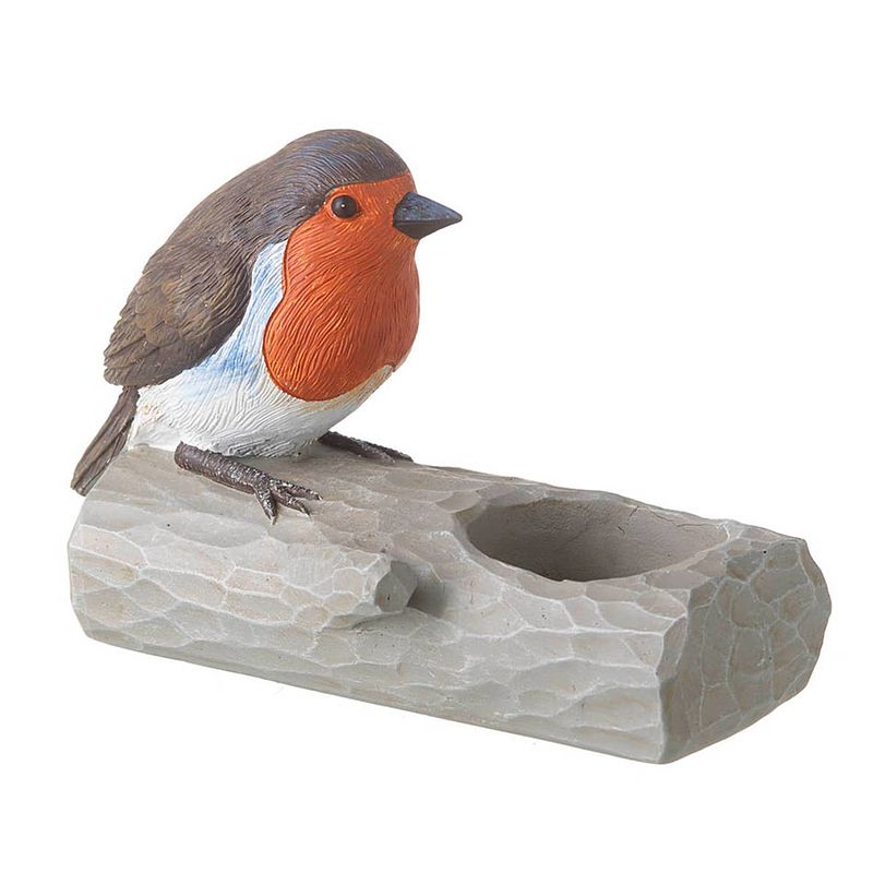 Foto van Theelichthouder vogel - roodborstje - robin - 14 x 7.5 x 10 cm