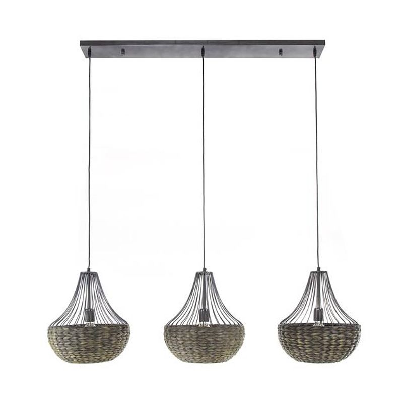 Foto van Hoyz collection - hanglamp 3x kegel waterhyacint - zwart nikkel